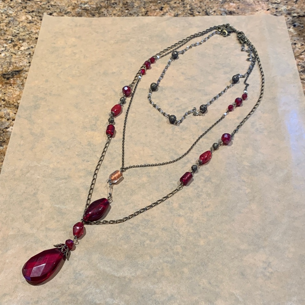 Lisa Sophia sangria Red and Silver Necklace. Can be worn as separate necklaces.